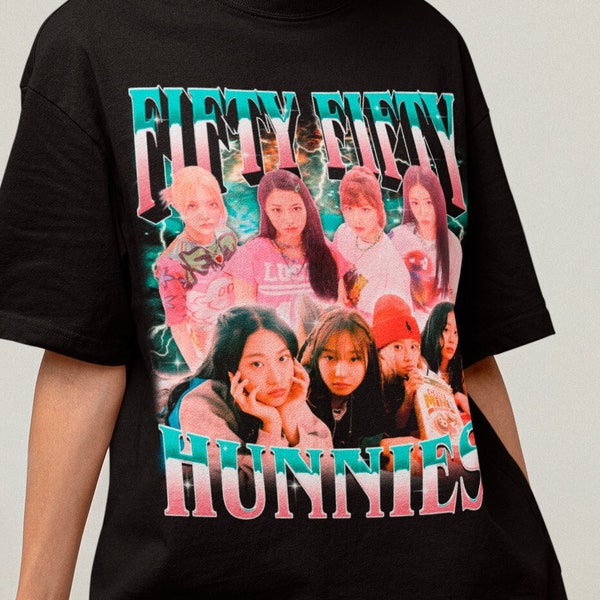 Fifty Fifty Hunnies Retro Bootleg T-Shirt - Kpop 90er Jahre Shirt - Kpop Merch - Kpop Geschenk für sie oder ihn - Fifty Fifty 90s Tee