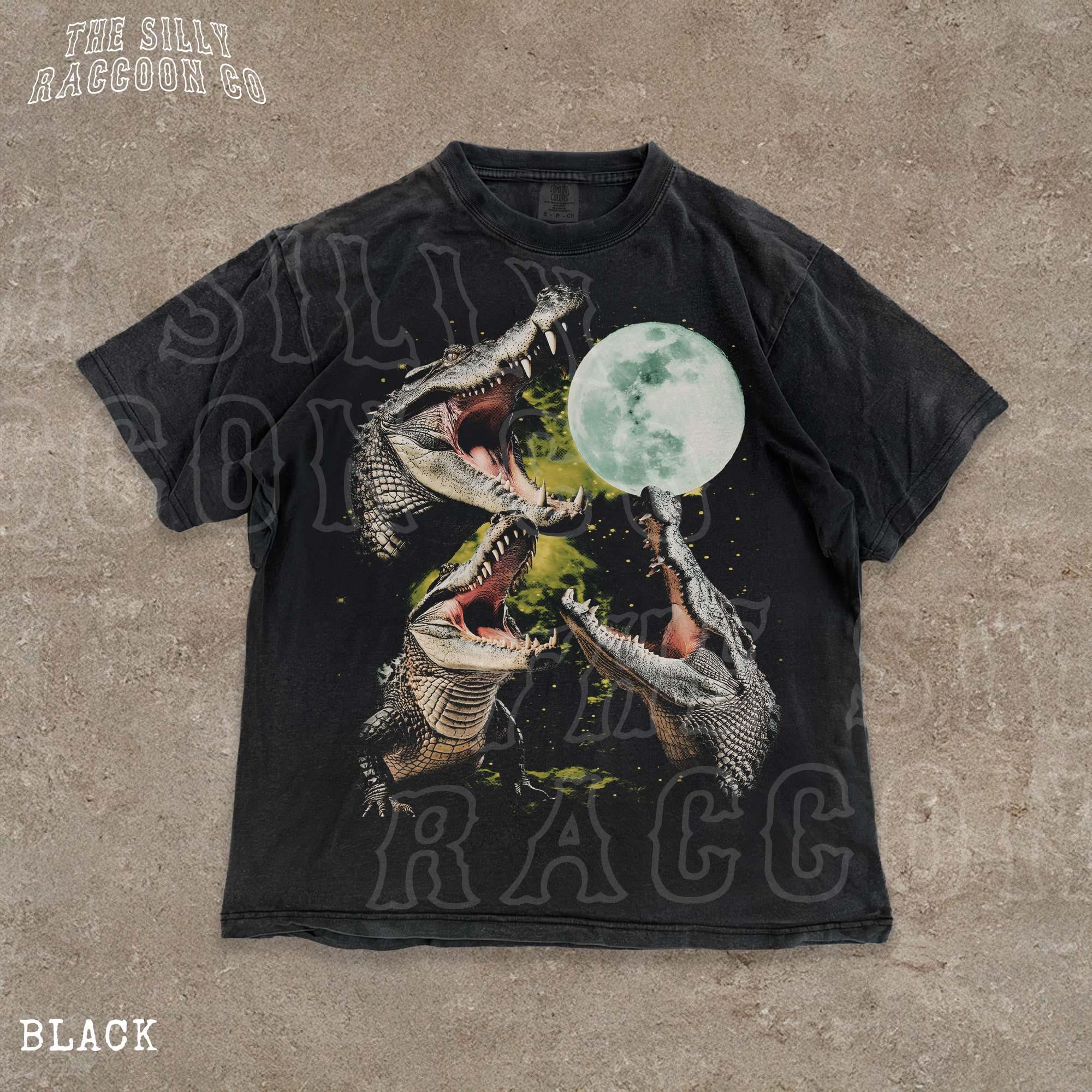 Crocodile Moon Grunge Graphic Tee | Vintage Style Three Gators