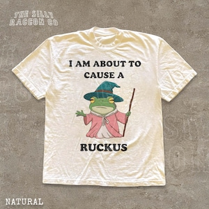 Vintage Wizard Frog T-Shirt, Fantasy Frog Tee for Men Women, I Am About To Cause A Ruckus Tee, Humorous Cottagecore, Sarcastic Animal Gift