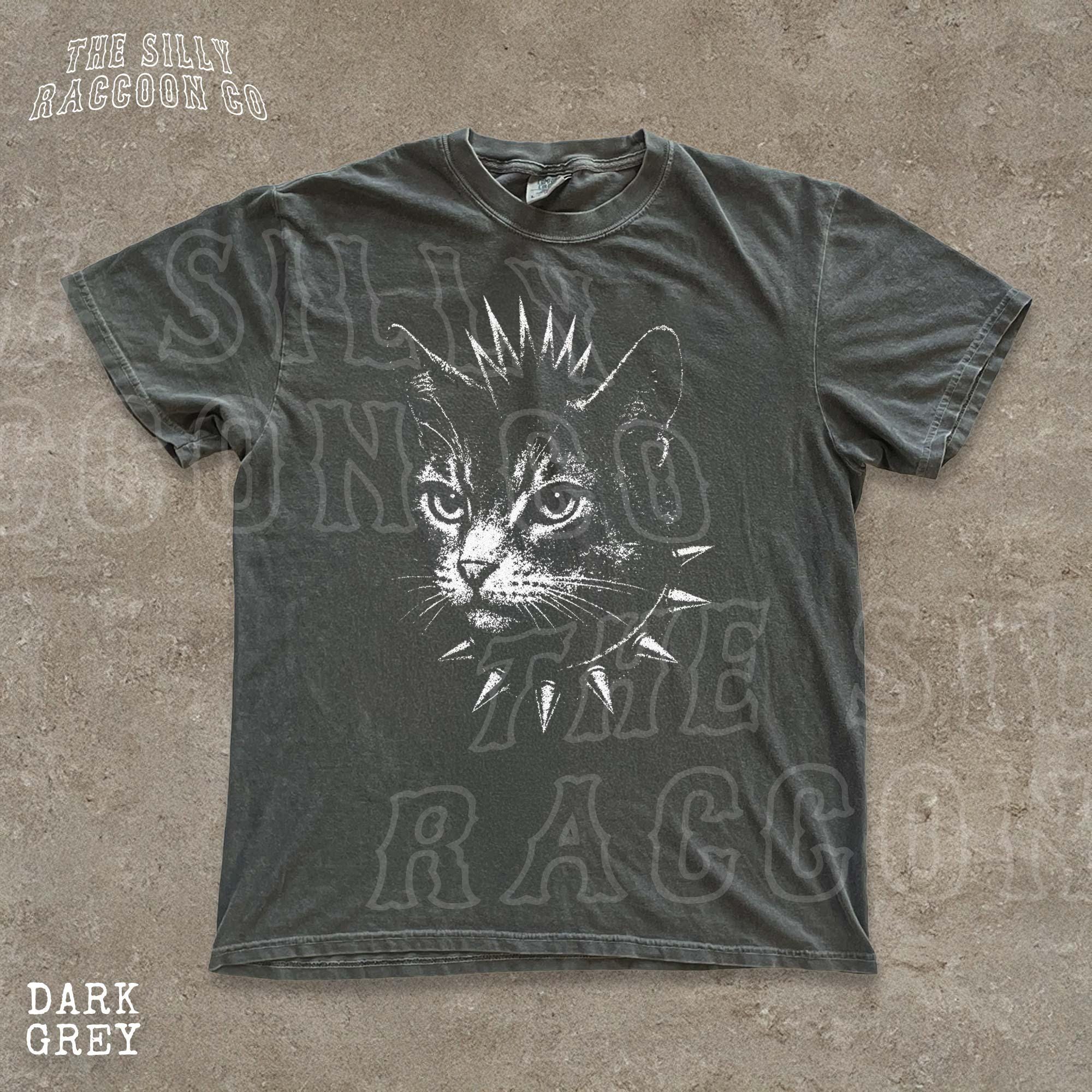 Punk Cat Shirt for Men Women Goth Cat Tee Vintage Rocker T-shirt