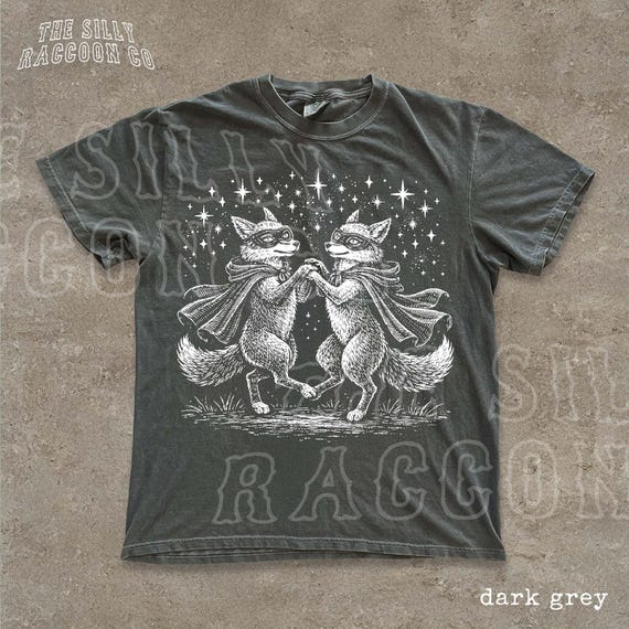 Dancing Foxes Shirt Vintage Fox Couple Graphic Tee Masked Bandit Fox Lover Gift Celestial Woodland Animal Tee For Men Women