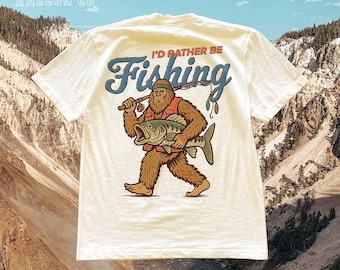 Bigfoot Angeln Shirt, ich würde eher Fischen T-Shirt für Männer Frauen, lustiges Sasquatch Grafik T-Shirt, Retro Outdoor Geschenk für Papa, Retro Cryptid Tee