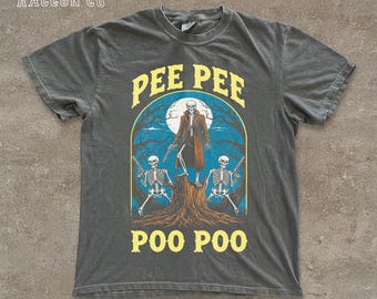 Cursed Meme Shirt, Pee Pee Poo Poo T-Shirt, Funny Skeleton Graphic Tee for Men Women, Weirdcore Gen Z Top, Spooky Sarcastic Gift