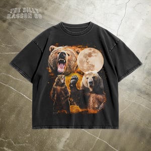 Three Bear Moon Shirt, Moon Animal Graphic Tee for Men Women, Vintage Wildlife Shirt, Retro Grizzly Graphic Tee, Nature Lover Gift