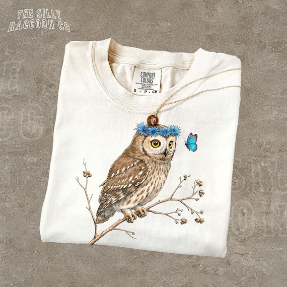 Vintage Owl Shirt Cottagecore Vintage Tee Cute Botanical Top