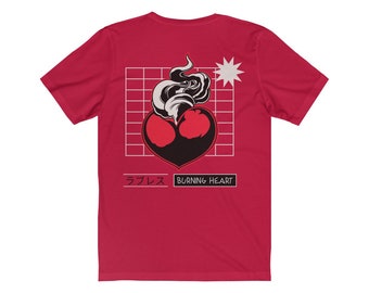 Burning Heart T-shirt, Aesthetic Clothing, Edgy Clothing, Cyberpunk, Vaporwave, Shirt, Pastel Goth, Streetwear Clothing, Soft Cotton Tee