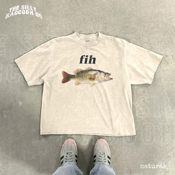 Fih Funny Bass Fish Shirt Ironic Misspelled Fishing Graphic Tee Y2K Cursed Vintage Meme Fisherman Gift Unisex Top for Men Women
