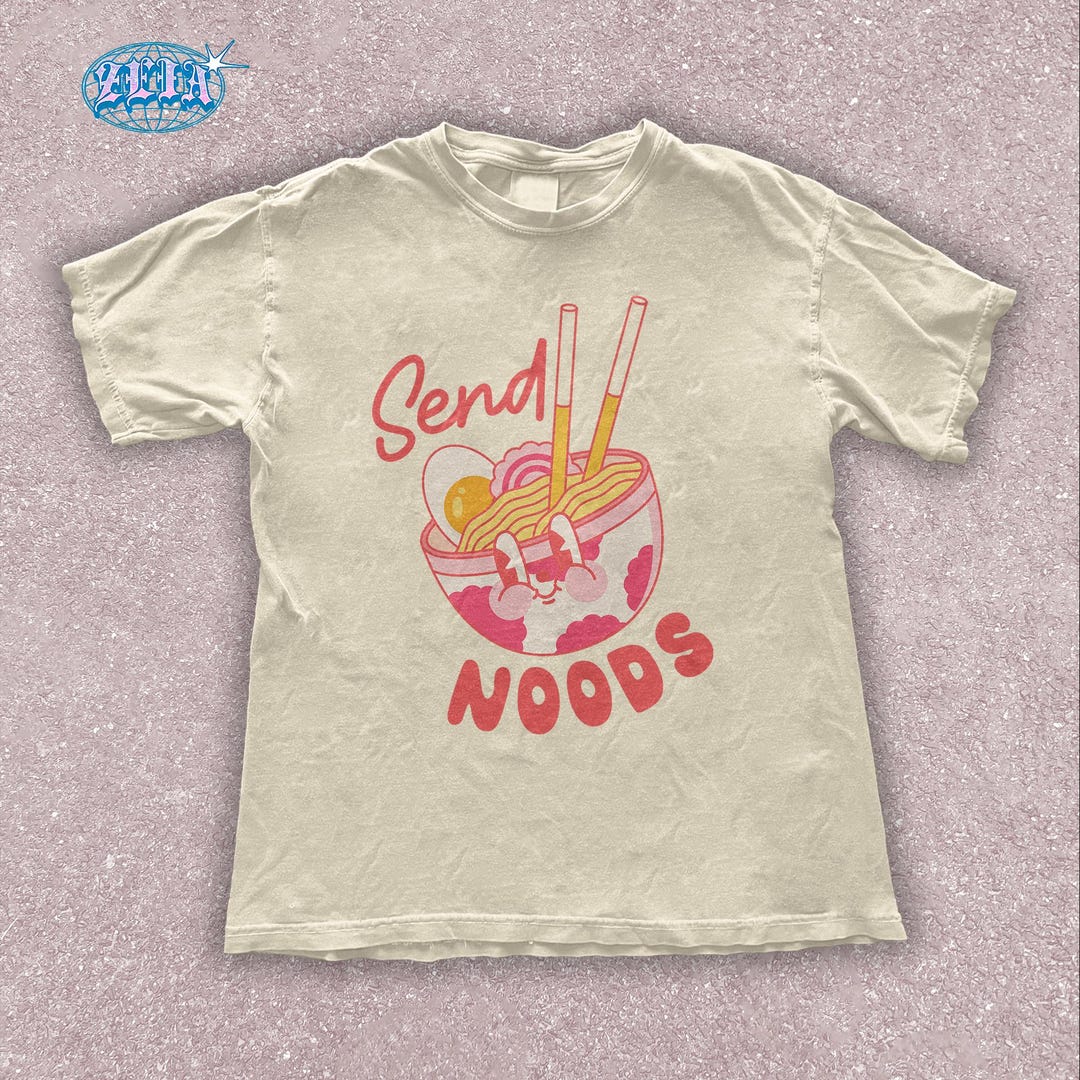 Kawaii Ramen Retro Tshirt Send Noods Noodle Bowl Graphic Tee Funny