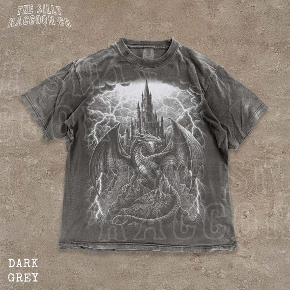 ミュージシャン 90s DIO dragon T-shirt dark gray Vintage Dragon Shirt Gothic Fantasy Castle Graphic: Comfort Colors