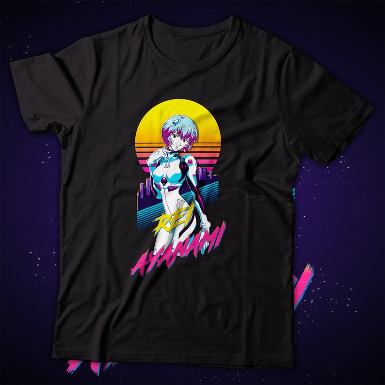 Shinji 80s Retro Evangelion shirt Asuka Synthwave Unisex Rei shirt Neon Genesis Evangelion Rei Ayanami Vaporwave Anime shirt