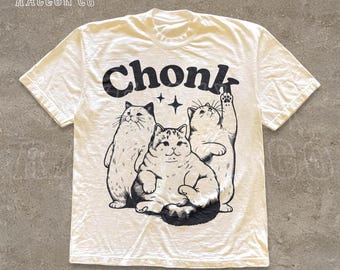 Vintage Kawaii Chonk Cat Shirt | Funny Fat Cat Meme Tee | Aesthetic Kitty Top | Cute Animal Graphic Tee | Cat Mom Dad Gift