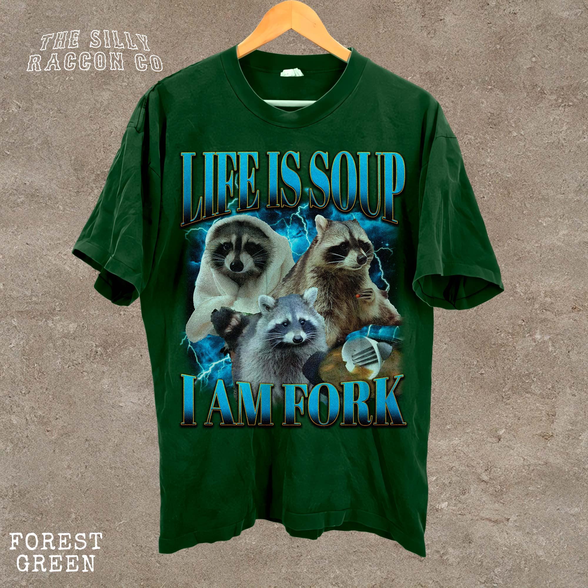 T-shirt Drôle Three Moon Raccoon - Motif Panda Raton Laveur Poubelle, Unisexe Fait Main UK