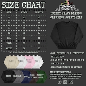 the size chart for a crew neck sweatshirt
