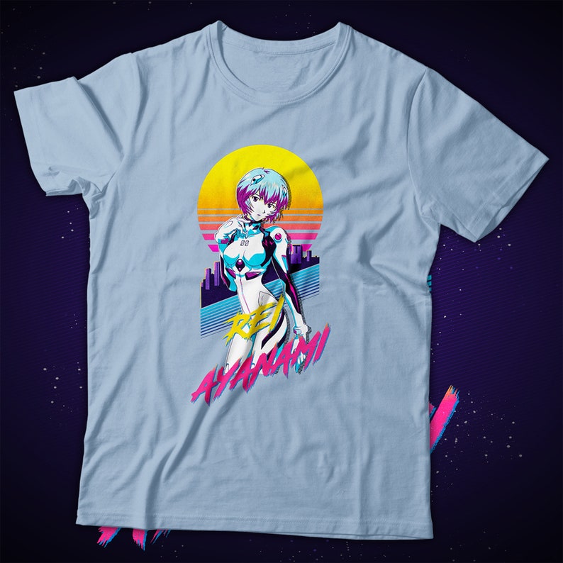 Shinji 80s Retro Evangelion shirt Asuka Synthwave Unisex Rei shirt Neon Genesis Evangelion Rei Ayanami Vaporwave Anime shirt