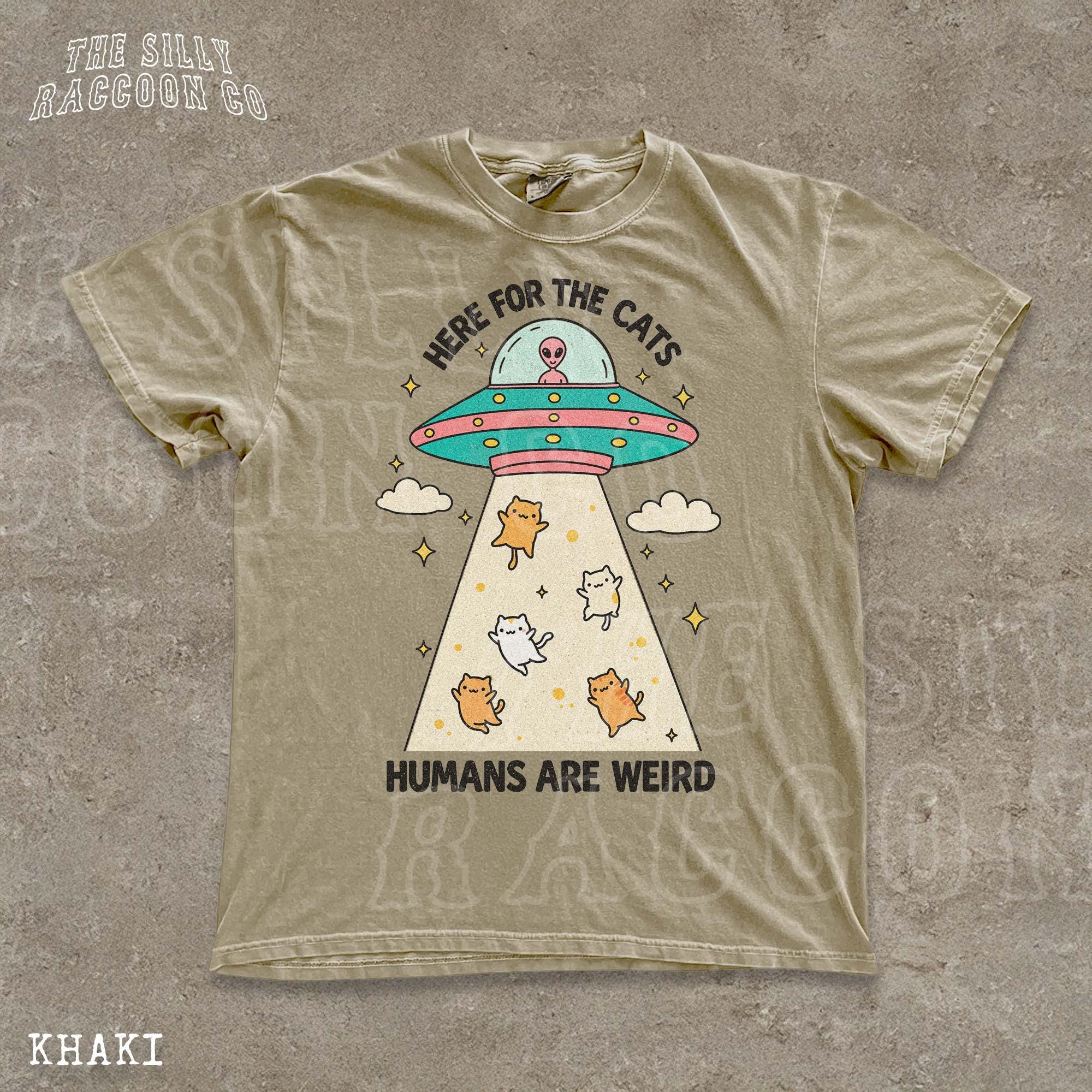 Funny Cat Shirt Here for the Cats Humans Are Weird Vintage Cartoon Tee ...