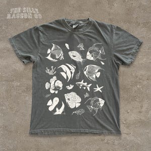 Ocean Animals Tee for Men Women Unisex, Vintage Tropical Fish Graphic Top, Dark Academia Tee, Goblincore Aesthetic, Gift for Her Him