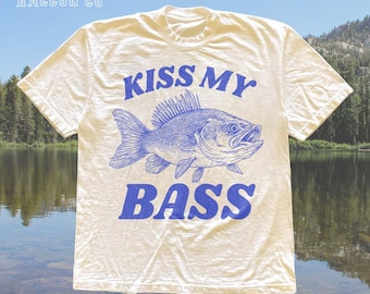 Retro Fishing Shirt, Kiss My Bass Tee, Funny Angler Gift for Men Dad Grandpa, Bass Fishing T-shirt, Outdoorsman Humor Top, Fisherman Gift