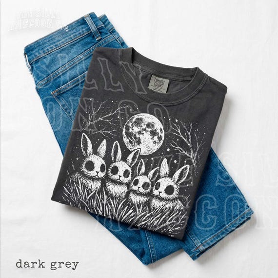 Gothic Rabbit Tee Creepy Cute Halloween Top Vintage Spooky Woods Shirt Macabre Hollow Eye Animal Graphic Emo Alternative Unisex Clothing