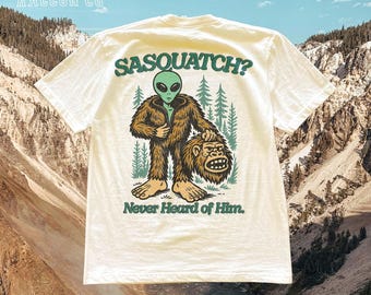 レトロな未確認生物Tシャツ、面白いサスカッチシャツ、彼のことを聞いたことがないエイリアンTシャツ、ヴィンテージUFO Tシャツ、皮肉な陰謀論の彼への贈り物