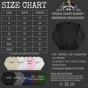 the size chart for a crew neck sweatshirt