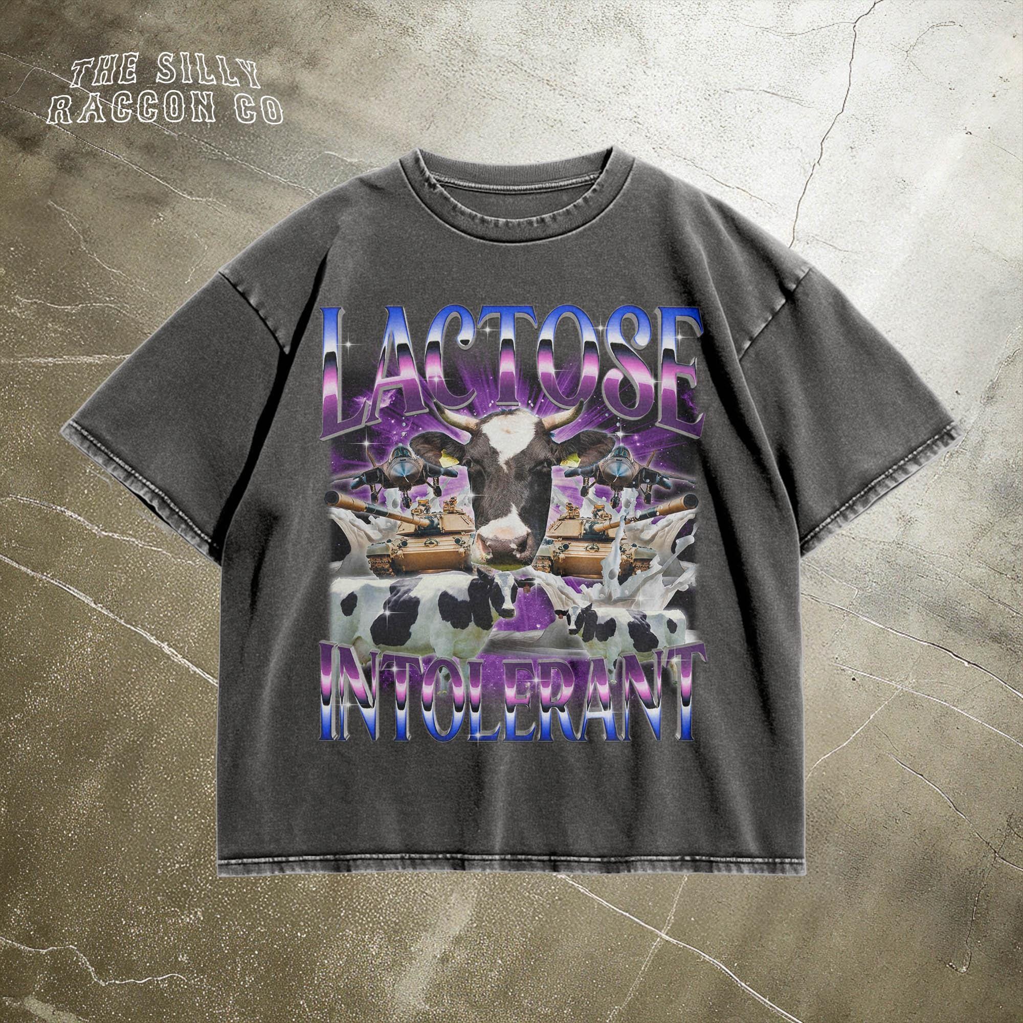 Lactose Intolerant Cow Meme Shirt | Funny Graphic Tee | Military Cow Tank T-Shirt | Weirdcore Bootleg Shirt | Dairy Free Humor Gift