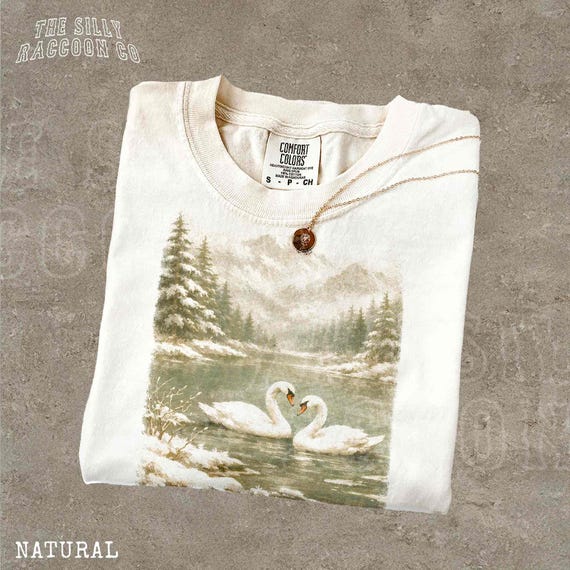 Swan Couple Tee Romantic Swan Shirt Winter Swan Lake Scene Shirt Vintage Landscape Tee Cottagecore Aesthetic T Shirt Gift