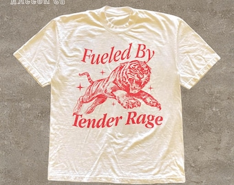 Vintage Tiger Rage T-shirt | Fueled By Tender Rage | Y2K Aesthetic | Tattoo Style Shirt | Retro Animal Graphic | Statement Quote Tee