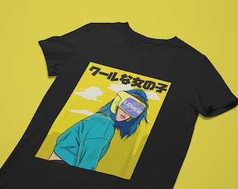 Futuristic Girl Tee, Cyberpunk Clothing, T-shirt/Shirt/Top, Anime Shirt, Vaporwave Tee, Retrowave, Anime Shirt, Synthwave Tee, Soft Cotton