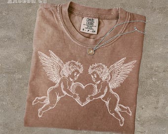 Camiseta vintage de ángel querubín, top gráfico retro con corazón de Cupido, camiseta gráfica Angelcore de estética suave para mujer y hombre, bonito regalo para San Valentín.