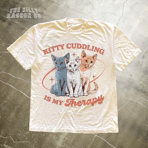 Retro Cat Shirt, Kitty Cuddling is My Therapy, Cute Vintage T-shirt for Cat Lovers, Feline Therapy Tee, Mental Health Awareness Gift for Her