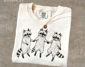 Goblincore Dancing Raccoons Shirt, Vintage Raccoon Tee for Men Women, Funny Cottagecore T-shirt, Linocut Style Folk Art Top, Whimsigoth Gift