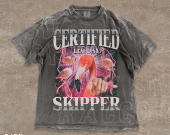 Certified Leg Day Skipper, Funny Gym T-Shirt for Men, Workout Humor, Flamingo Meme Tee, Retro Fitness Gift for Him, Sarcastic Lifting Top
