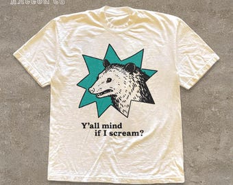 Retro Possum Comfort Colors® T-Shirt, Y'all Mind If I Scream Shirt, Sarcastic Retro Animal Graphic Tee, Funny Anxiety Gift for Introvert