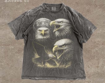 Retro Eagle T-Shirt for Men Women, Vintage Wildlife Graphic Tee, Moonlit Oversized Top, Grunge Aesthetic, Bald Eagle  Patriotic T-shirt
