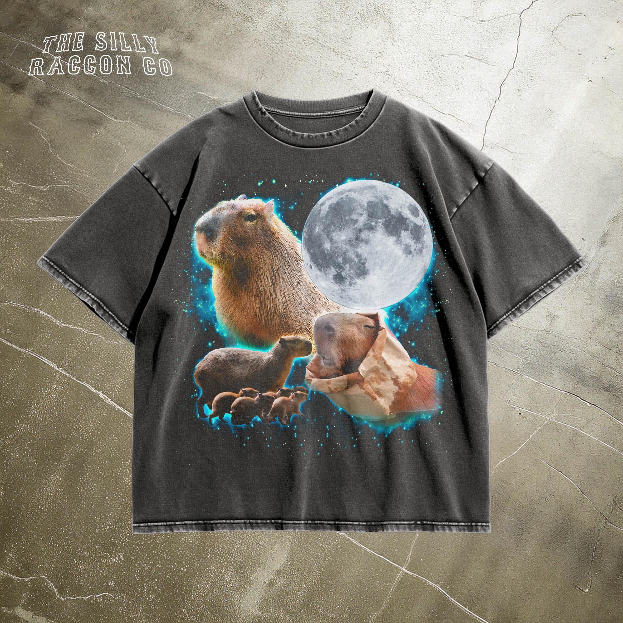 Funny Capybara Shirt, Moonlit Wildlife Tee, Galaxy Animal Top, Cool Graphic T-Shirt, Weirdcore Gift for Men Women, Y2K Aesthetic Unisex Tee