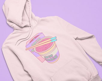 Kawaii Pink Hoodie, Noodle Soup, Aesthetic Ramen Hoodie, Harajuku, Vaporwave Sweatshirt, Anime Hoodie, Pastel Goth, Tumblr Clothing, Unisex