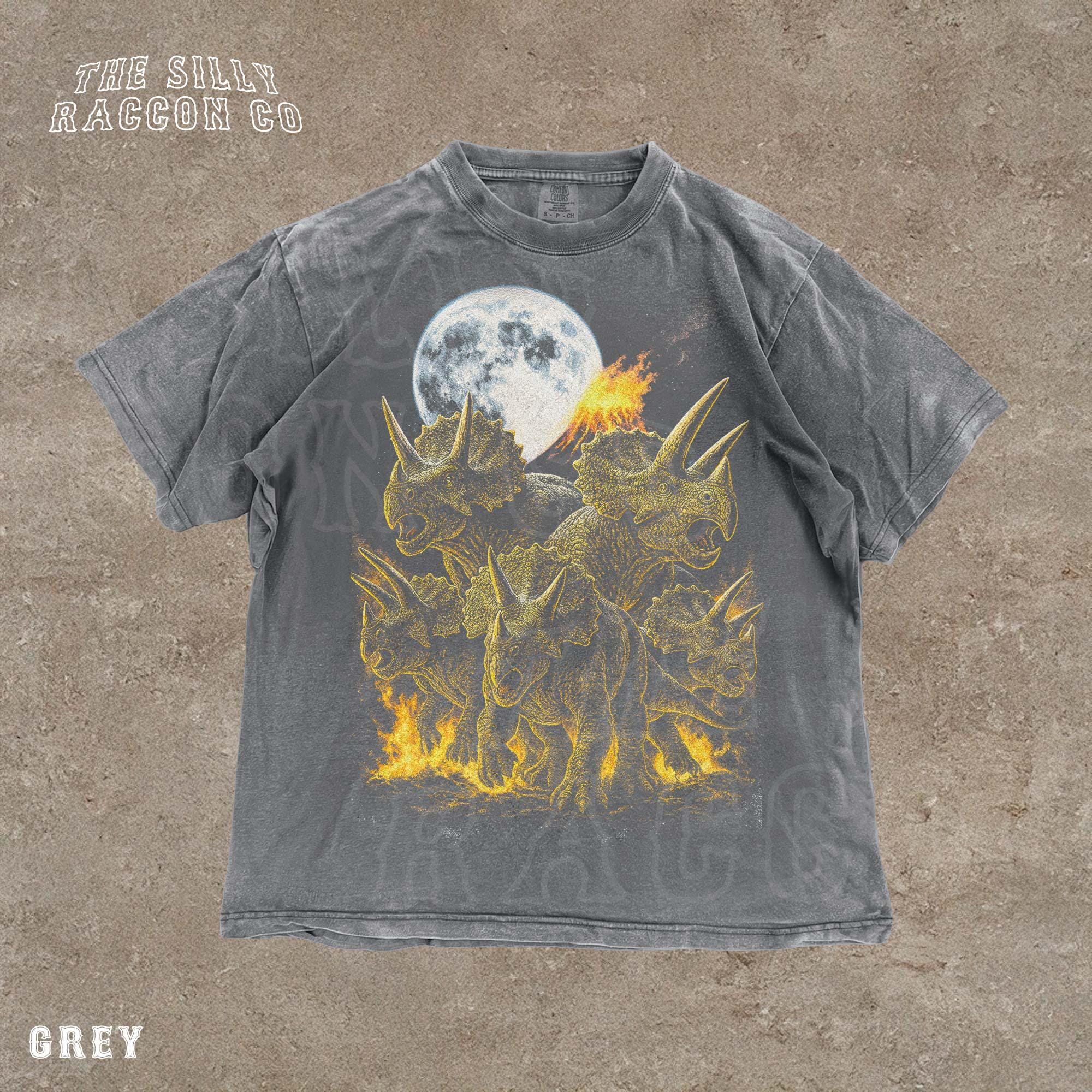90年代風レトロ恐竜Tシャツ、ヴィンテージトリケラトプスグラフィックT