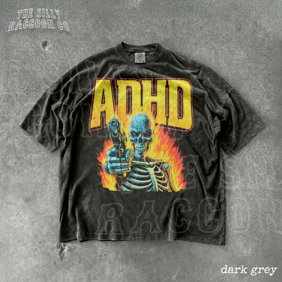 ADHD Skeleton Shirt Funny Mental Health Tee Neurodivergent Gift Edgy Graphic Tee Dark Humor Vintage Skull Shirt for Men Women