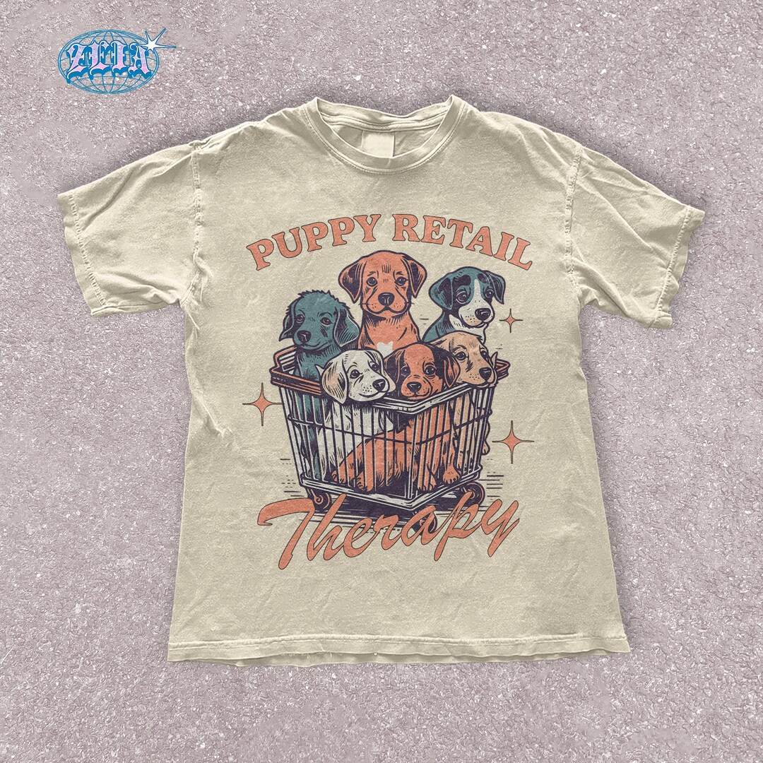 Cute Dogs Retro Graphic Tee Puppy Retail Therapy T-shirt Perfect Gift ...