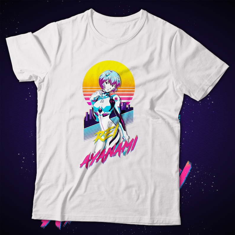 Shinji 80s Retro Evangelion shirt Asuka Synthwave Unisex Rei shirt Neon Genesis Evangelion Rei Ayanami Vaporwave Anime shirt