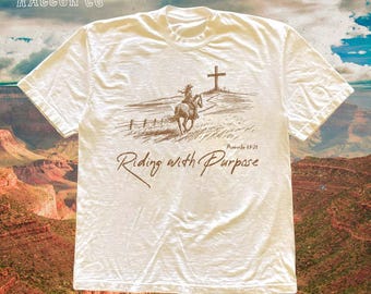 Christliches T-Shirt, Reiten mit Zweck-T-Shirt, Bekleidung auf Grundlage des westlichen Glaubens, Vintage Cowgirl-Shirt, Bibel-Vers-Geschenk für Frauen Männer