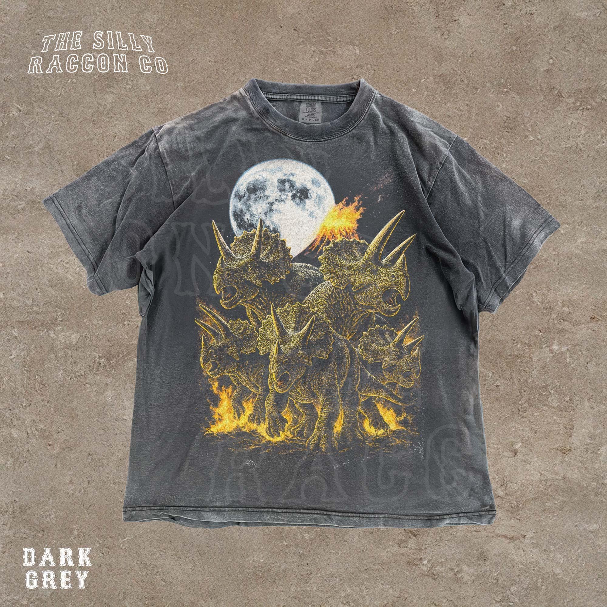 90年代風レトロ恐竜Tシャツ、ヴィンテージトリケラトプスグラフィックT