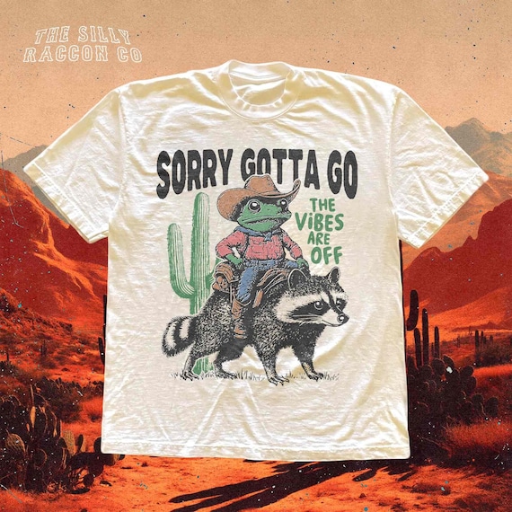 Cowboy Frog Riding Raccoon Shirt, The Vibes Are Off Weird Tee, Vintage Style Western Tee, Sarcastic Wild West Graphic Top, Animal Lover Gift