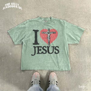 I Love Jesus Crucifix Tee: Retro Faith Streetwear Graphic Shirt Bay