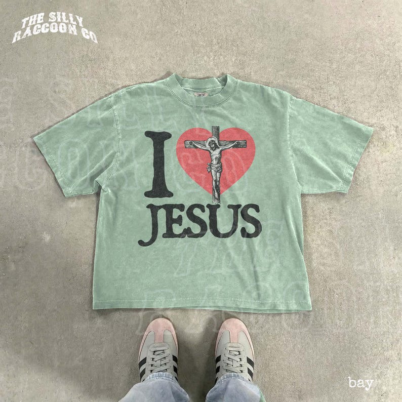 I Love Jesus Crucifix Tee: Retro Faith Streetwear Graphic Shirt Bay