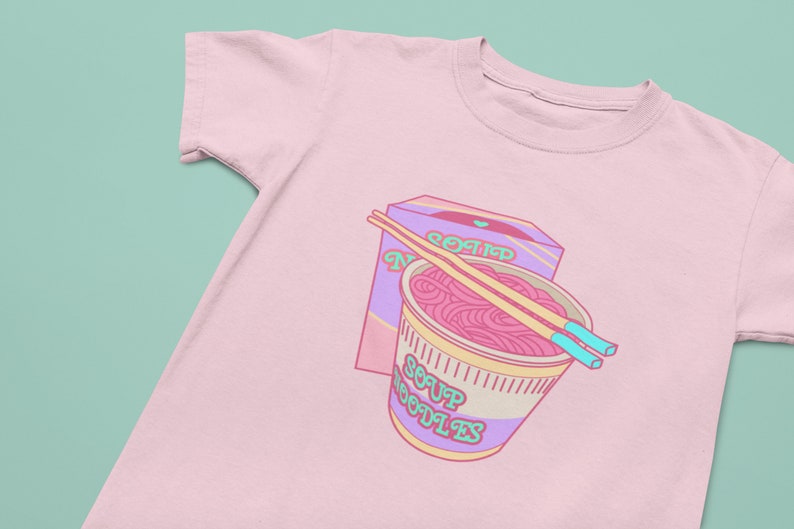 Pastel Clothing Pastel Goth Soft Cotton Tee Soup Noodles Kawaii Tee Sad Girls Anime Tee Harajuku Shirt Pink Aesthetic T-shirt