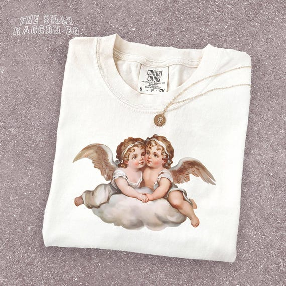 トップス SATUR Cherub Graphic T-Shirt Cream XL Renaissance Art Women's Tee, Vintage Cherub Shirt, Y2K Shirt