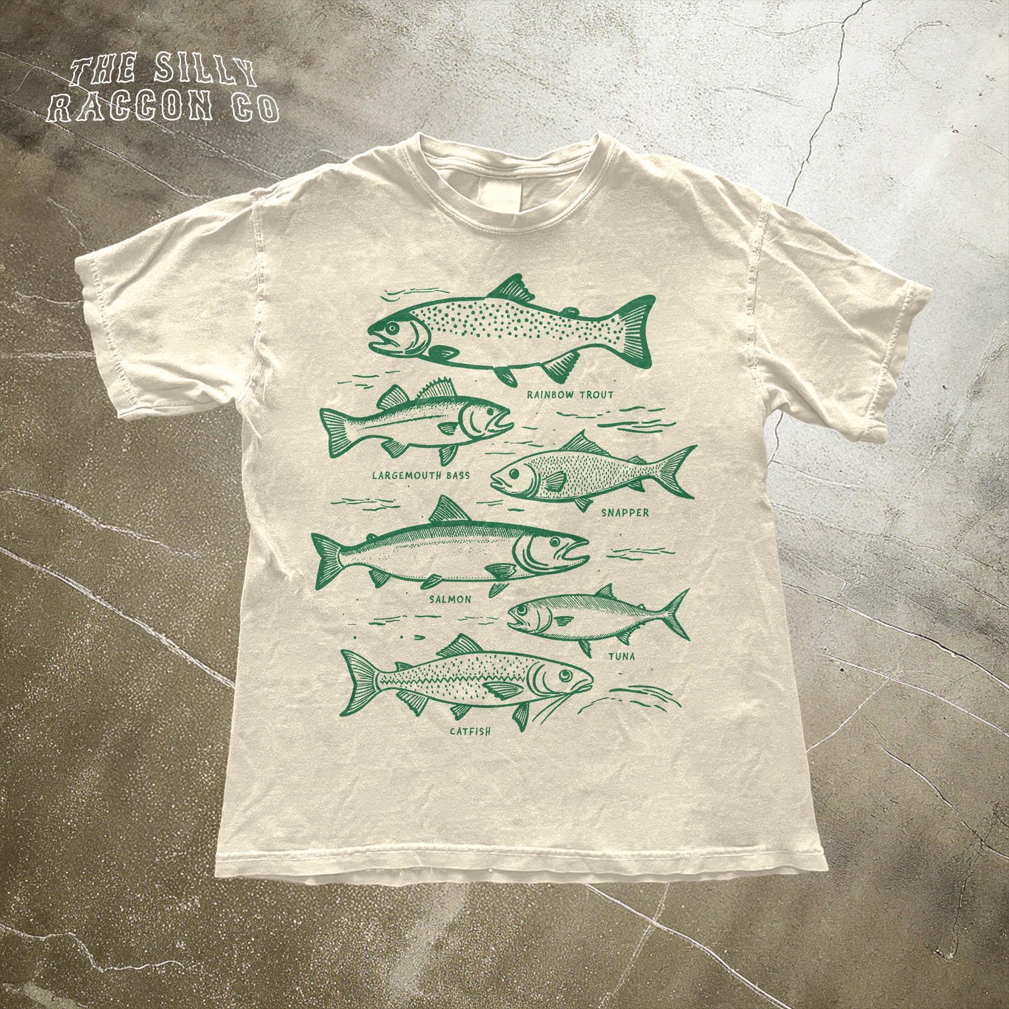 Vintage Fish Tattoo Shirt For Men Women, Retro Bass Fishing Tee, Salmon, Tuna, Catfish, Largemouth Bass, Rainbow Trout, Lake Life Gift