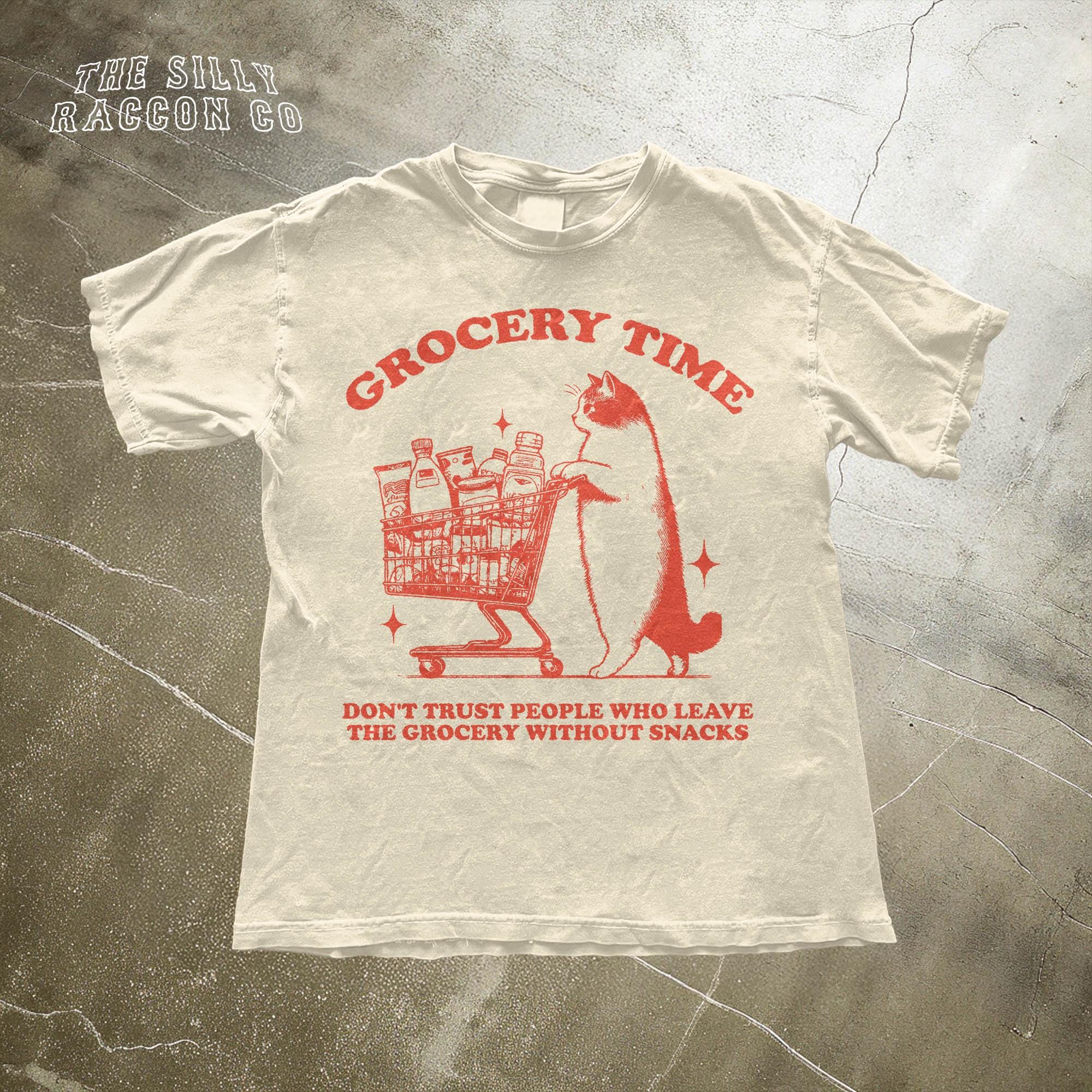 Funny Cat Grocery Time T-Shirt - Don't Trust Snackless Shoppers - Grocery Shopping Humor - Funny Trendy Shirt - Cat Lover Gifts