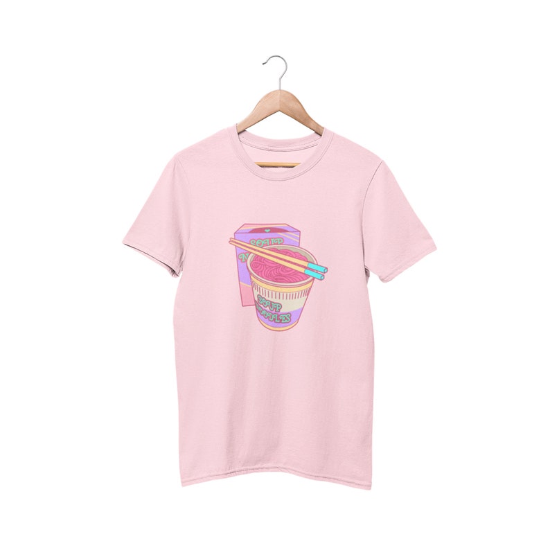 Pastel Clothing Pastel Goth Soft Cotton Tee Soup Noodles Kawaii Tee Sad Girls Anime Tee Harajuku Shirt Pink Aesthetic T-shirt